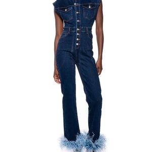 Chic Denim Dress with Feather Detail